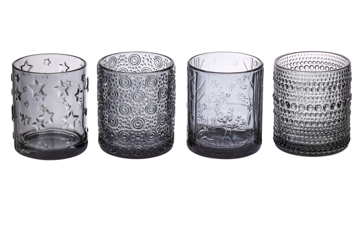 ARPIMEX Christmas Candle Holder Jar D 8.8 cm H 10 cm Assorted Grey Glass 1 pc
