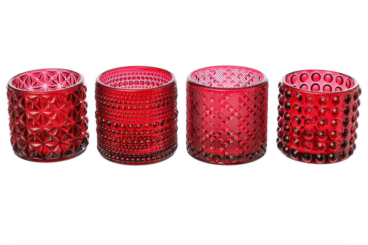 Glass Candle Holder Jars D 7 Cm H 6.8 Cm Red Mix 4 Pcs