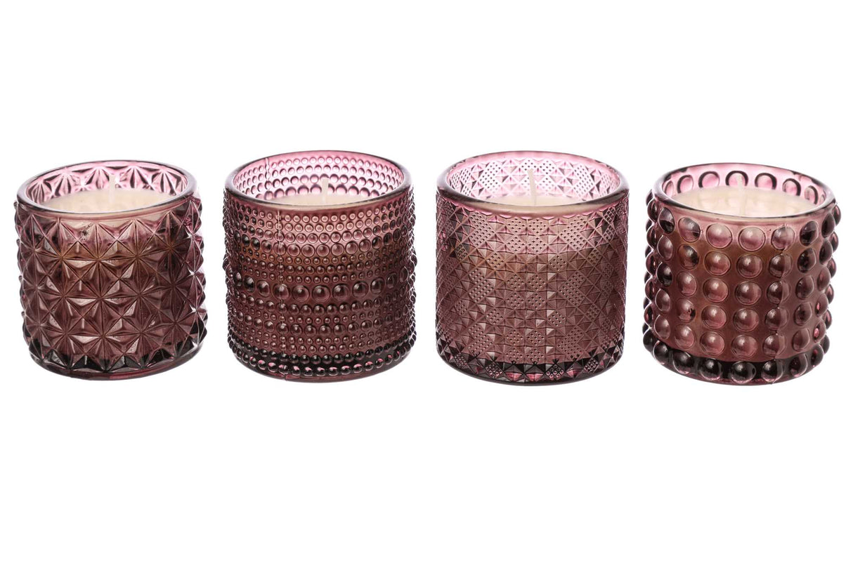 Glass Jar with Wax D 7 Cm H 6.8 Cm Mix 4 Pcs Pink