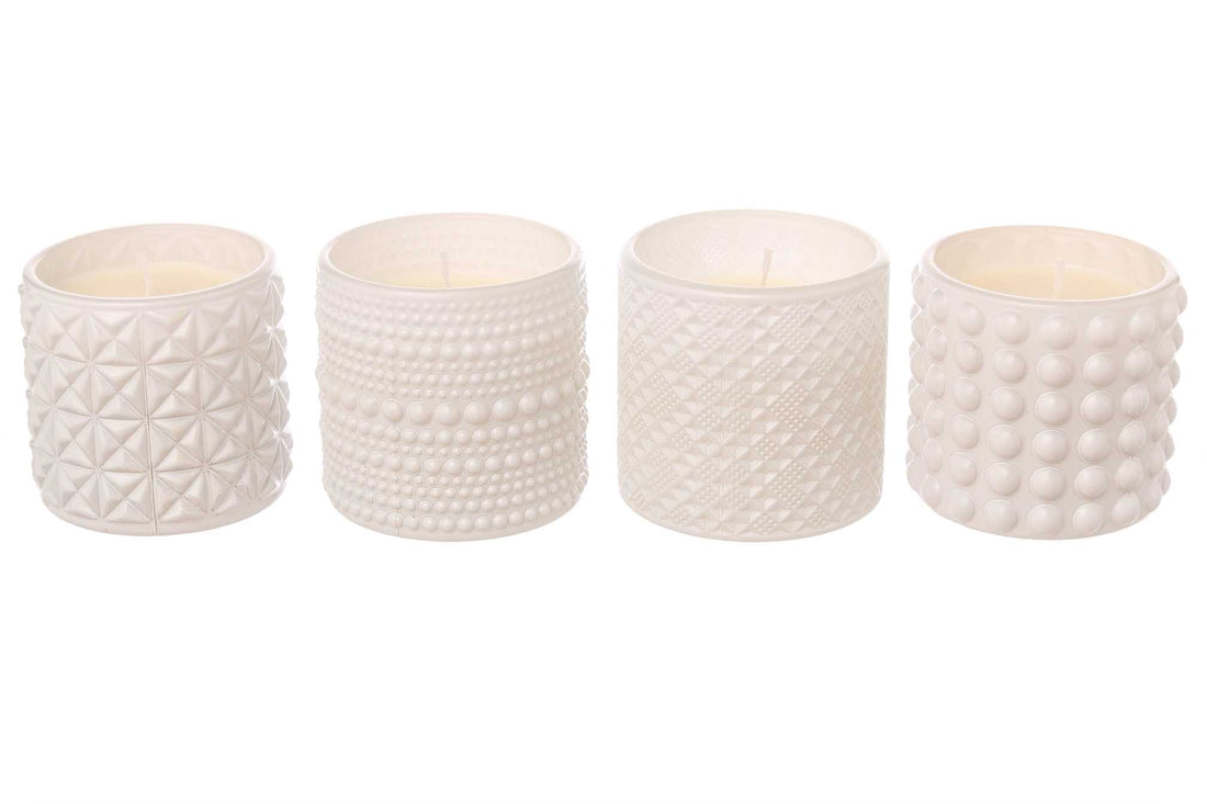 ARPIMEX Glass Jar with Wax D 7 Cm H 6.8 Cm Mix 4 Pcs White