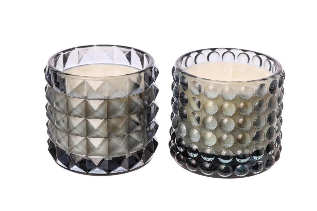 ARPIMEX Glass Jar with Wax D 9.5 cm H 8.5 cm Mix 2 Pcs Grey