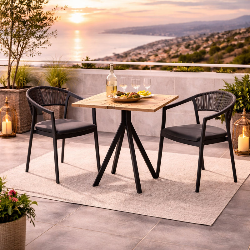 Moia Greenwood Cagliari Anthracite Aluminum Armchair - Outdoor Armchair with Anthracite Wicker and Light Grey Textilene