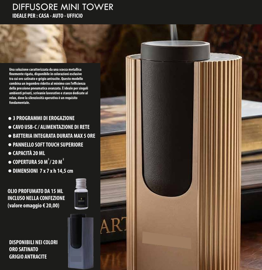 DESSENZE Dessenze Mini Tower High-Pressure Fragrance Diffuser in Anthracite Grey – Red Berries Room Diffuser