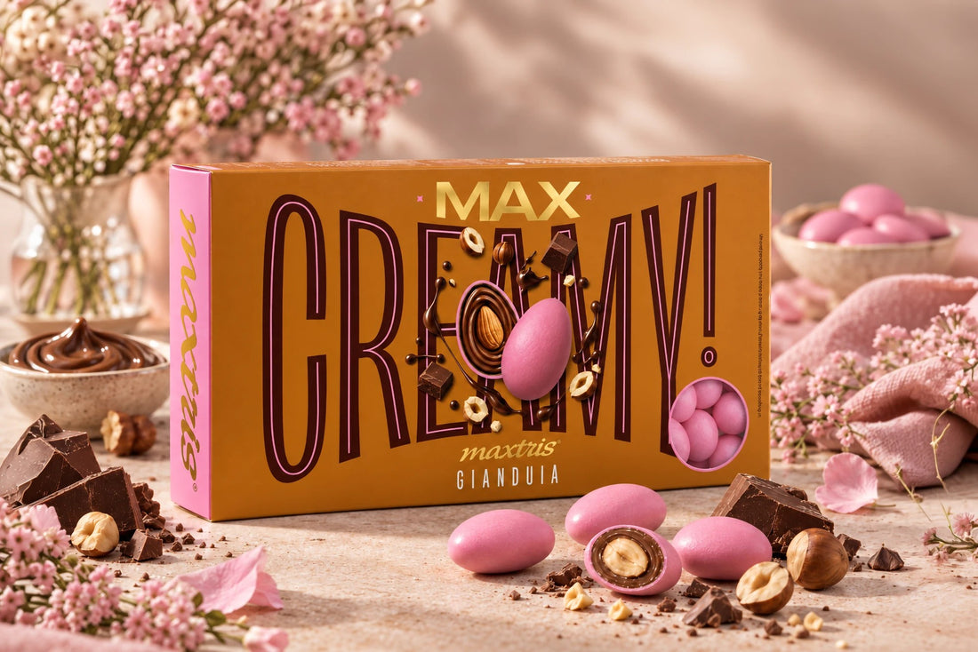 Maxtris Confetti Creamy Max Gianduia Rossi 1 kg – Confetti Golosi al Gusto Gianduia per Matrimoni, Cerimonie, Feste e Confettate