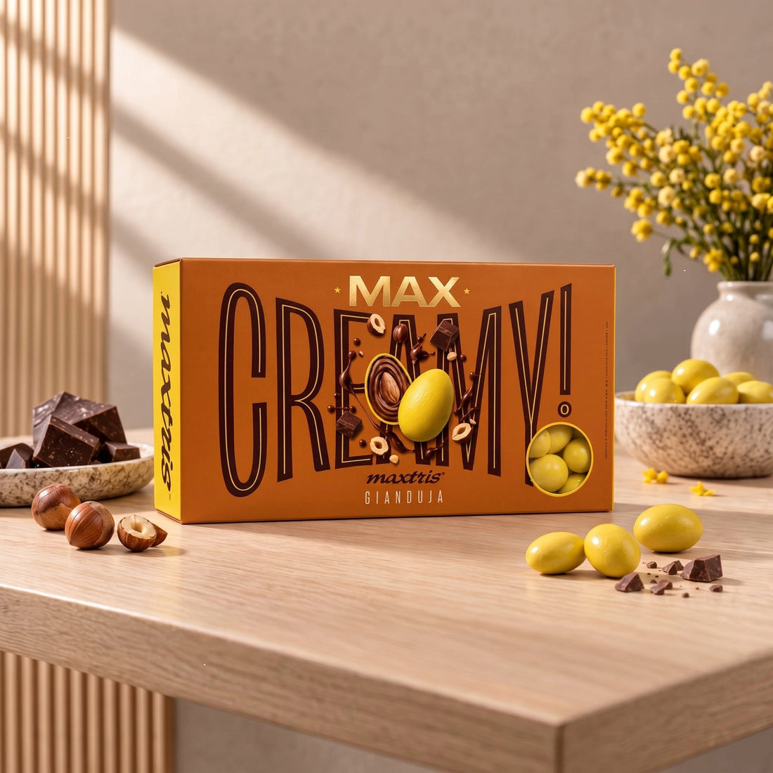 Maxtris Confetti Creamy Max Gianduia Giallo Sun 1 kg – Confetti Golosi al Gusto Gianduia per Matrimoni, Cerimonie, Feste e Confettate