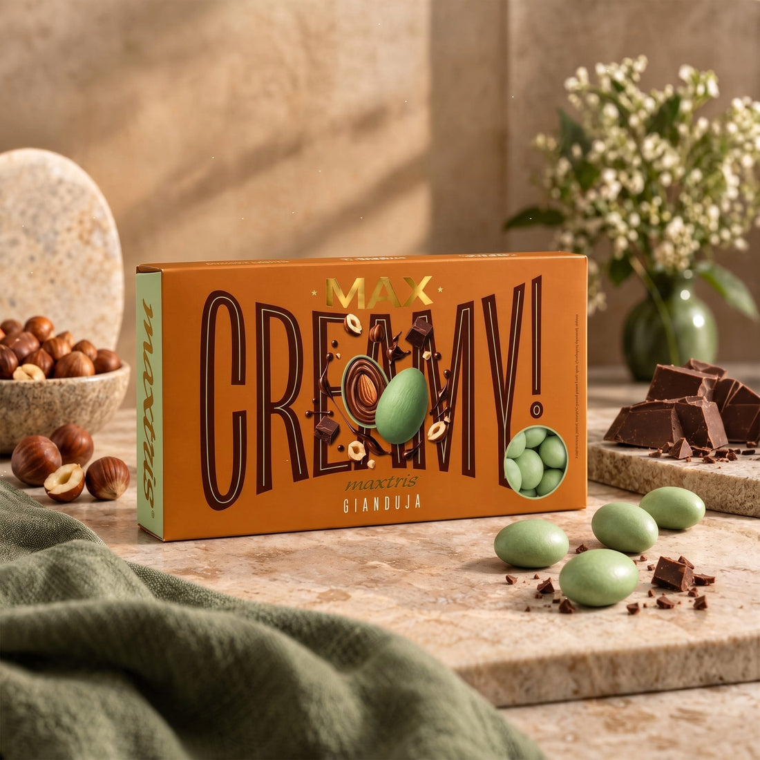 Maxtris Confetti Creamy Max Gianduia Verde Salvia 1 kg – Confetti Golosi al Gusto Gianduia per Matrimoni, Cerimonie, Feste e Confettate