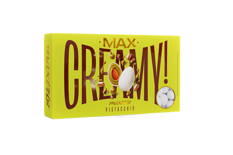 Maxtris Confetti Creamy Max Gusto Pistacchio Bianchi 1 kg – Confetti Golosi al Pistacchio per Matrimoni, Cerimonie, Feste e Confettate