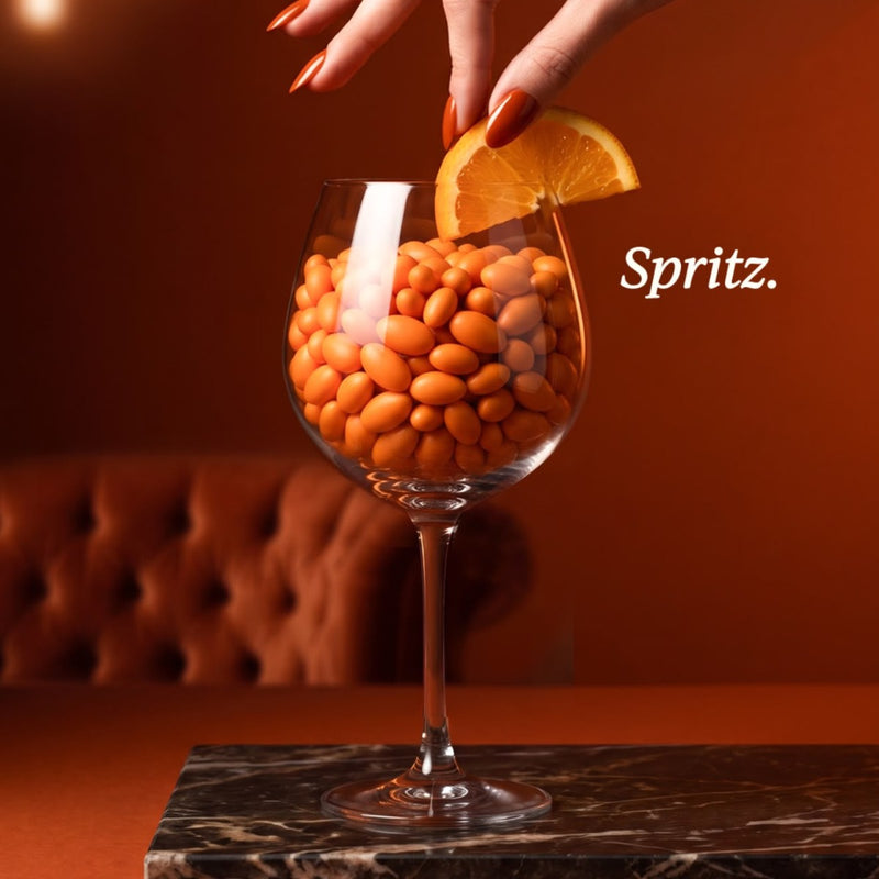 Maxtris Confetti Mixology Spritz 500 g – Orange Sugared Almonds with Dark Chocolate and Spritz Liqueur Filling for Parties and Events