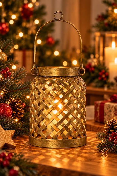 ARPIMEX Lantern Candle Holder 13.5 x 12.5 x 15.5 Cm Gold Metal