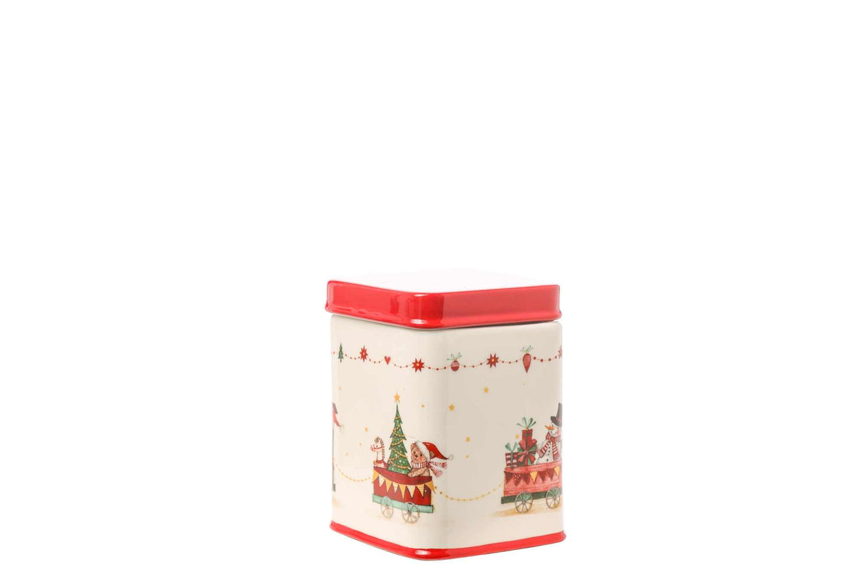 Decorated Christmas Container 9 x 9 x 12 Cm White Red