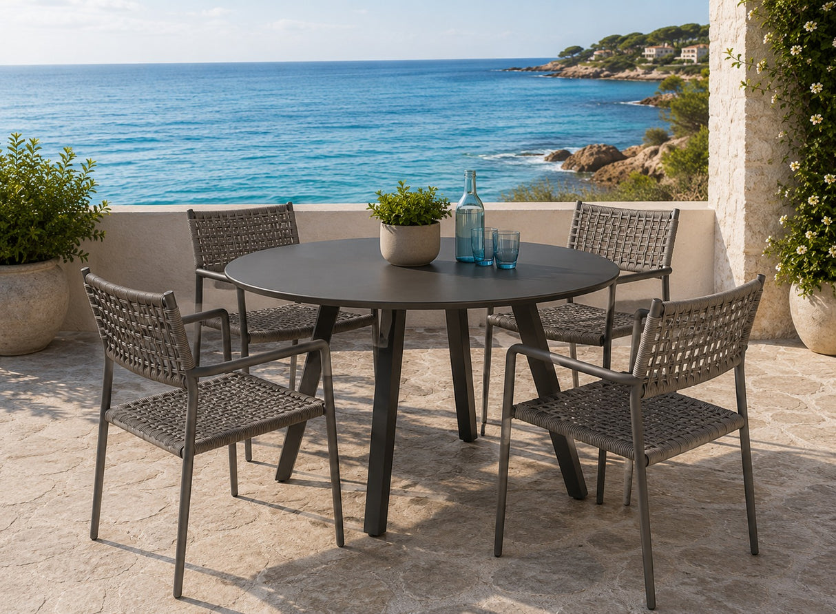 Moia Greenwood Alberese Round Table Anthracite Aluminum D 120 cm