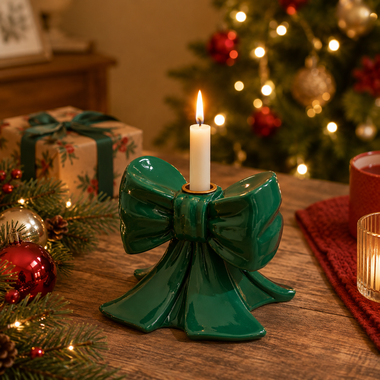 EDG Enzo De Gasperi Bow Candle Holder H 11 Cm L 13 Cm L 13 Cm Green