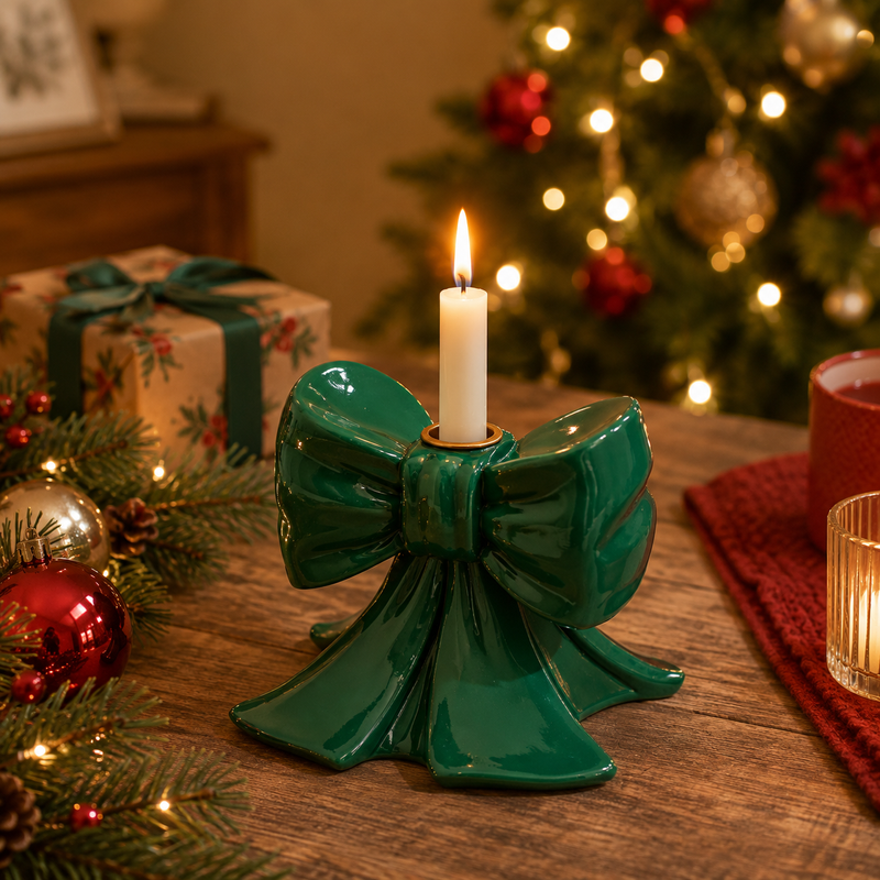 EDG Enzo De Gasperi Bow Candle Holder H 11 Cm L 13 Cm L 13 Cm Green