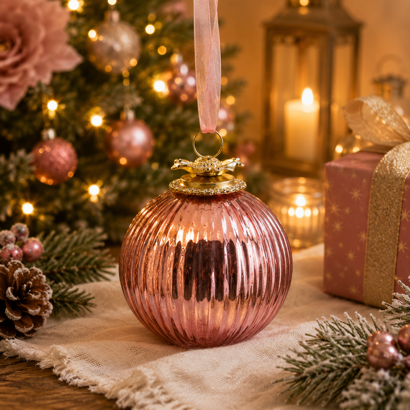 EDG Enzo De Gasperi Christmas Ball Glass Jewel Stripes D 10 Cm Pink 1 Pc