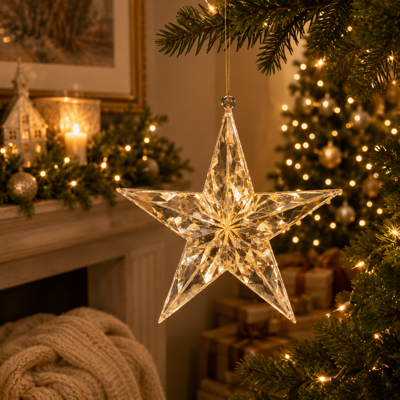EDG Enzo De Gasperi Diamond Decoration Christmas Star to Hang L 3.5 Cm D 13.5 Cm Pp Champagne