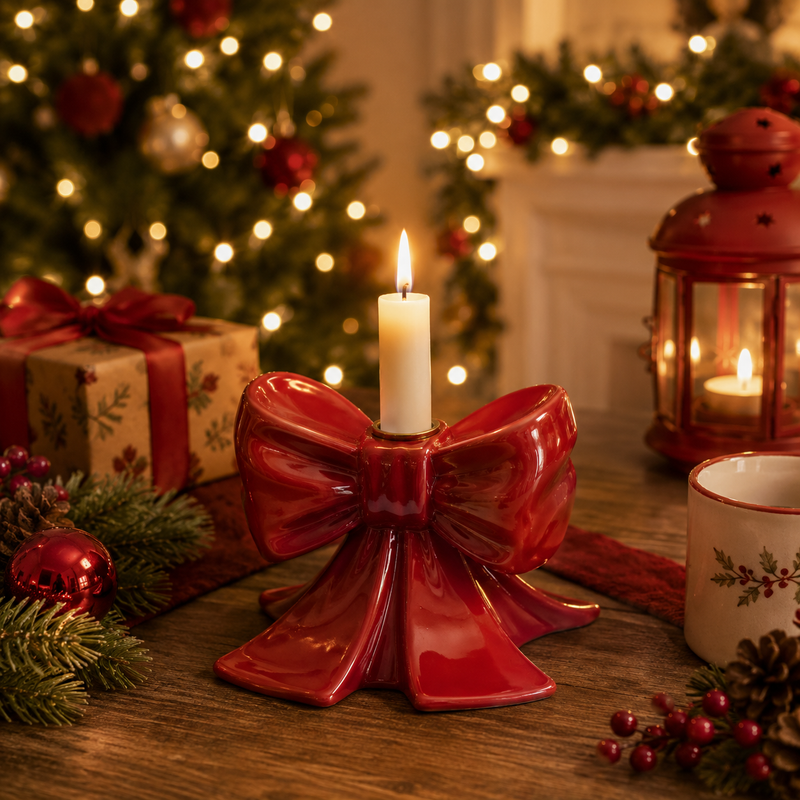EDG Enzo De Gasperi Bow Candle Holder H 11 Cm L 13 Cm L 13 Cm Red