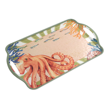 ROSE &amp; TULIPS Coastal Tray with Octopus Handles Melamine