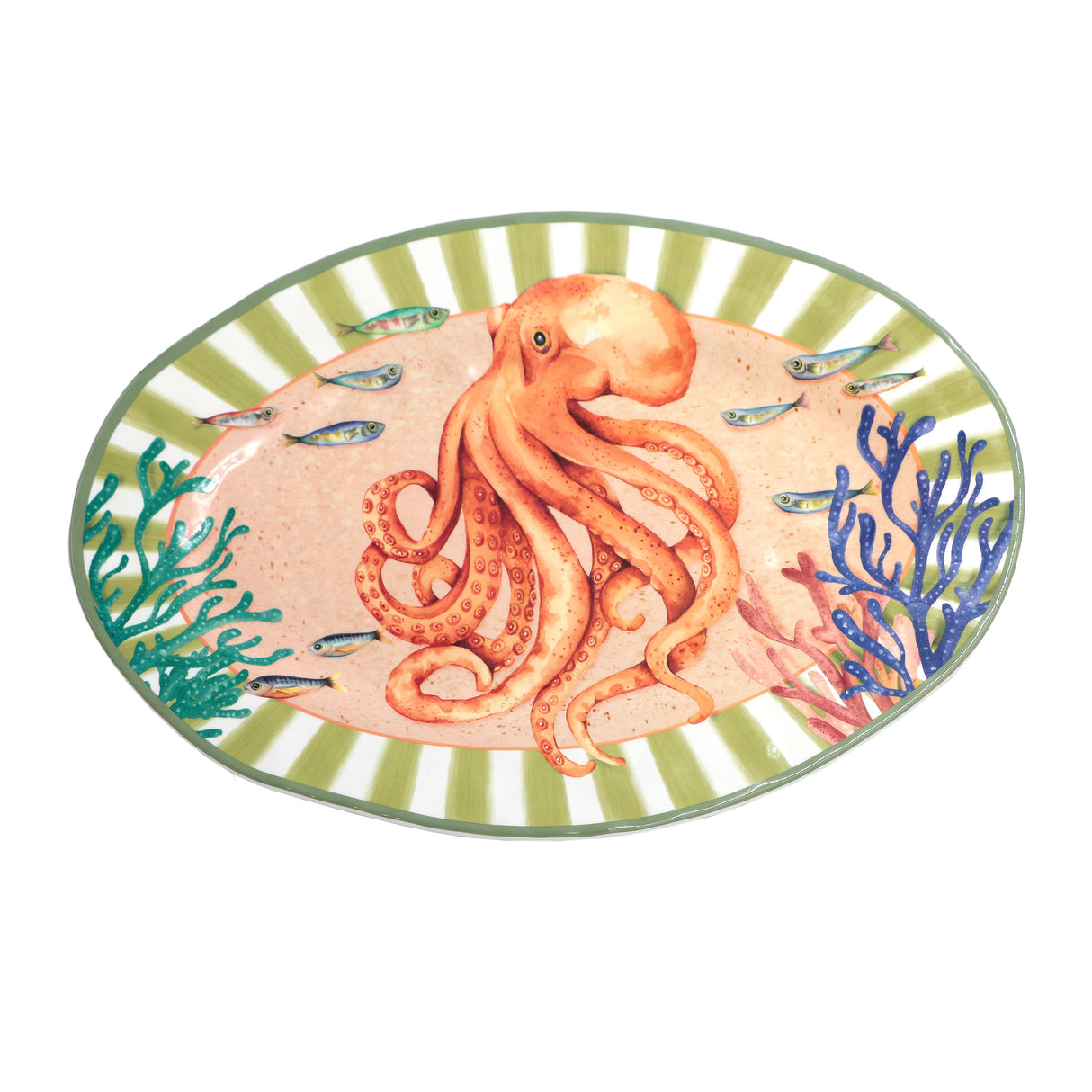 ROSE &amp; TULIPS Coastal Oval Tray 45 x 30 Cm Octopus Melamine