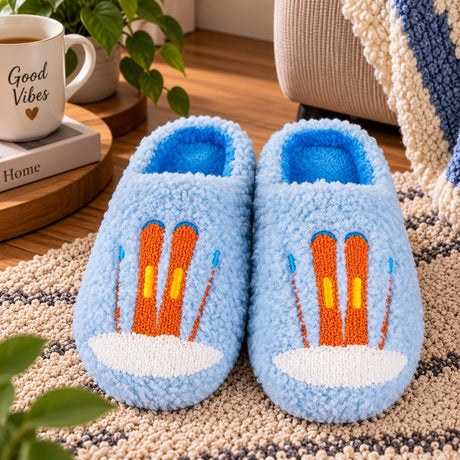 WD Lifestyle Slippers with Ski Decoration Size M/L – Winter Home Slippers