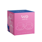 WD LifeStyle Set 2 Tazze 230 Ml in Vetro con Piattino Decorazione "Take it slow" e "Keep it chill" Rosa Blu