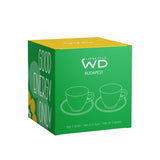 WD LifeStyle Set of 2 Glass Cups 230 ml with Saucer "Good energy only" and "No bad days" Decoration Yellow Green