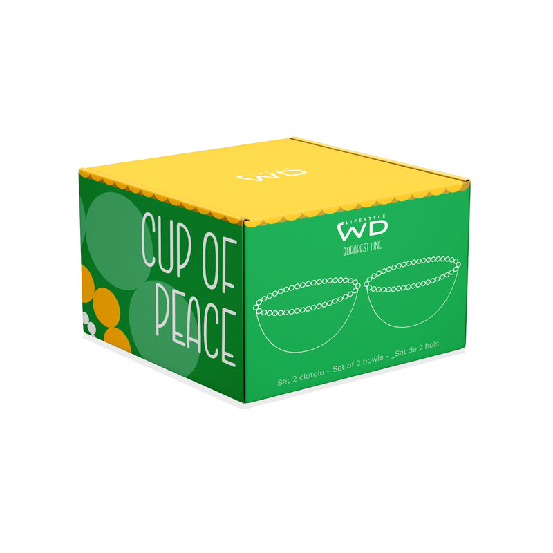 WD LifeStyle Set of 2 Glass Bowls 500 ml "Cup of joy" and "Cup of peace" Decoration Yellow Green