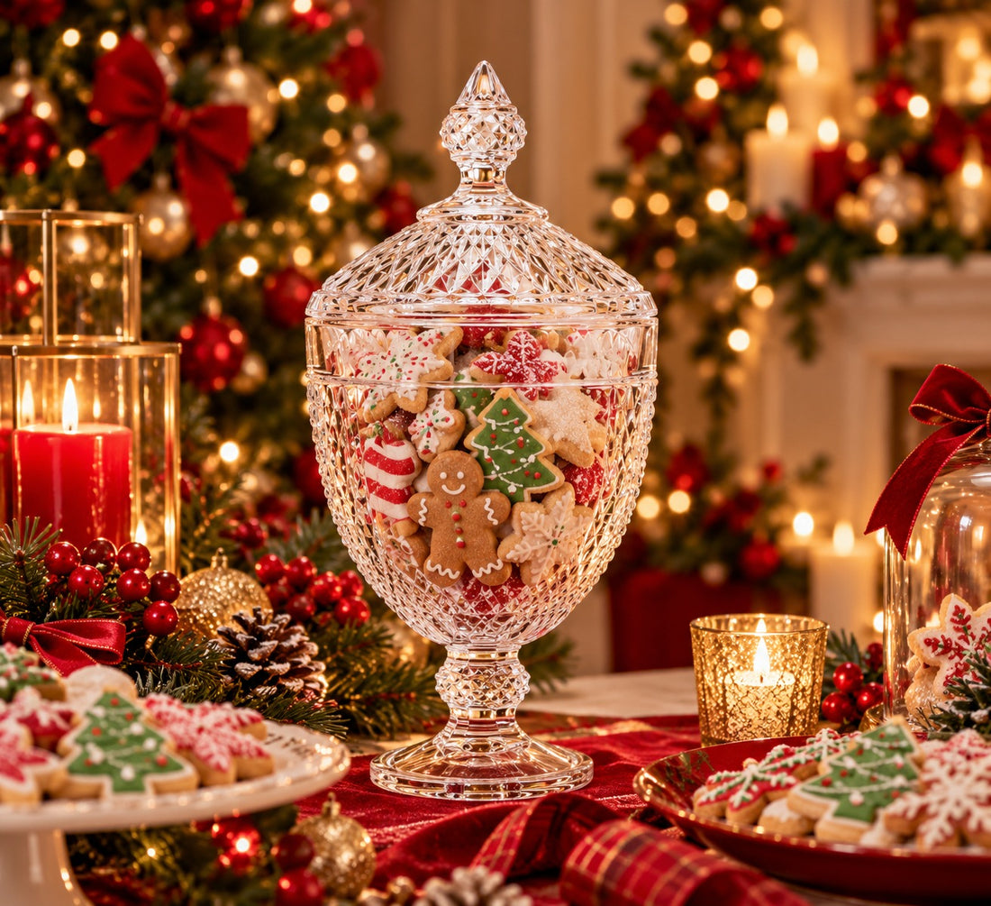 EDG Enzo De Gasperi Christmas Glass Container with Crystal Effect and Foot h29 d15 Transparent