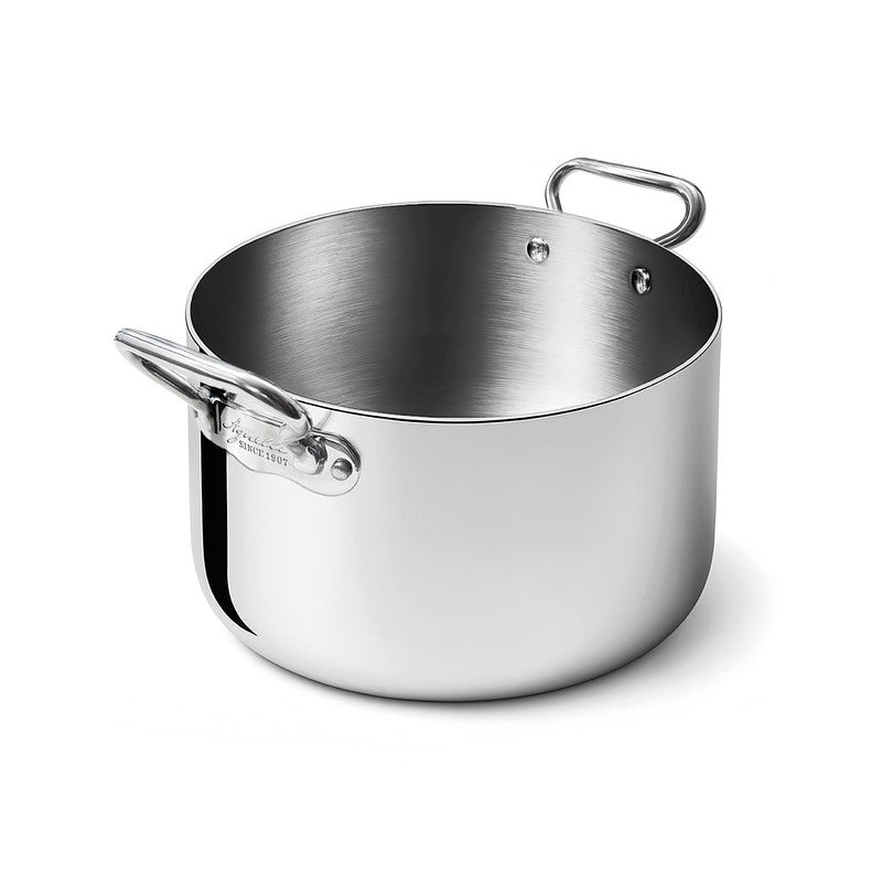 AGNELLI Aluinox 3-Ply High Casserole with 2 Polished Stainless Steel Handles 28x18 cm