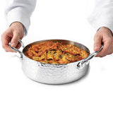 AGNELLI Casseruola Bassa Martellato Aluinox 3 Ply 20x6 Cm con 2 Maniglie in Acciaio Inox