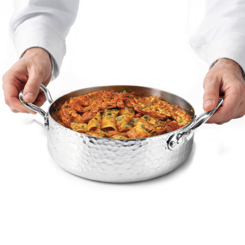 AGNELLI Low Hammered Aluinox 3 Ply Casserole 20x6 Cm with 2 Stainless Steel Handles