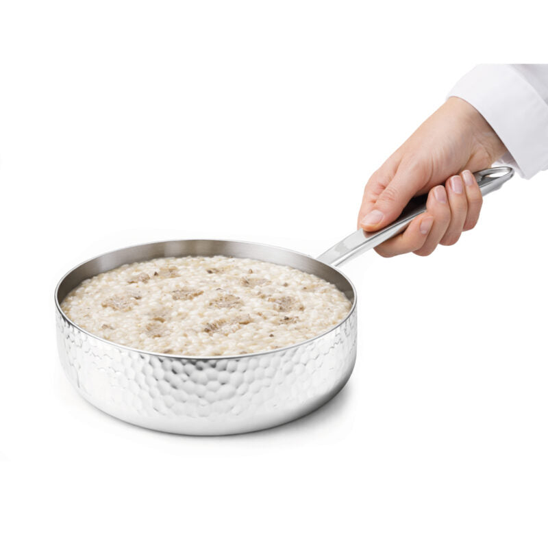 AGNELLI Low Casserole Dish Hammered Aluinox 3 Ply 20x6 Cm with 1 Stainless Steel Handle