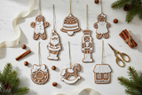 Artistic flat lay with gingerbread ornaments