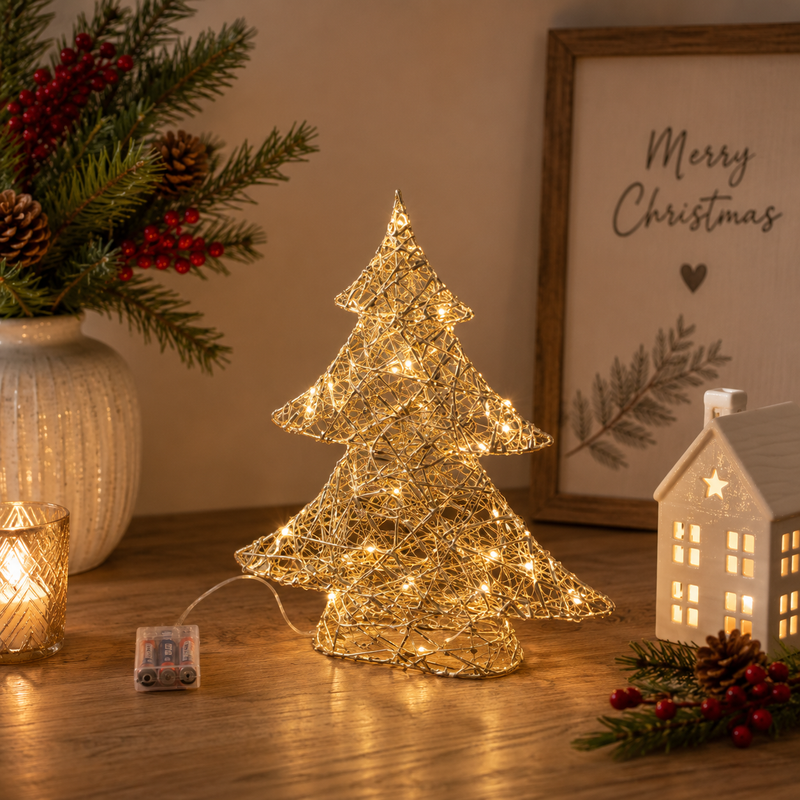 EDG Enzo De Gasperi LED Christmas Tree Intertwined 30 MicroLeds H 40 Cm W 34 Cm L 10 Cm Ip20 Gold