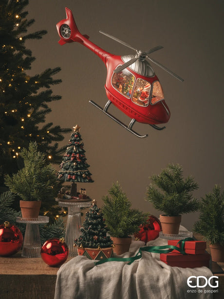 Christmas Decoration Helicopter H 23 Cm W 47 Cm W 10.5 Cm Music Moving Led Red