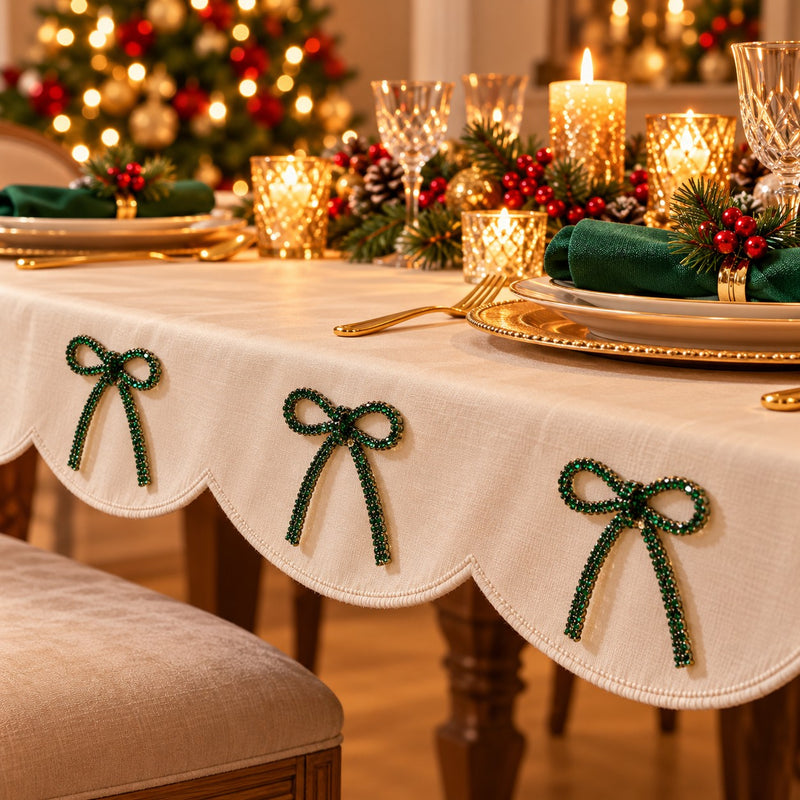 Piovaccari Christmas Bow Bows with Diamonds Dark Green 6.5xH7 cm – Decorative Bow with Diamonds for Christmas Trees, Decorations and Gift Wrapping
