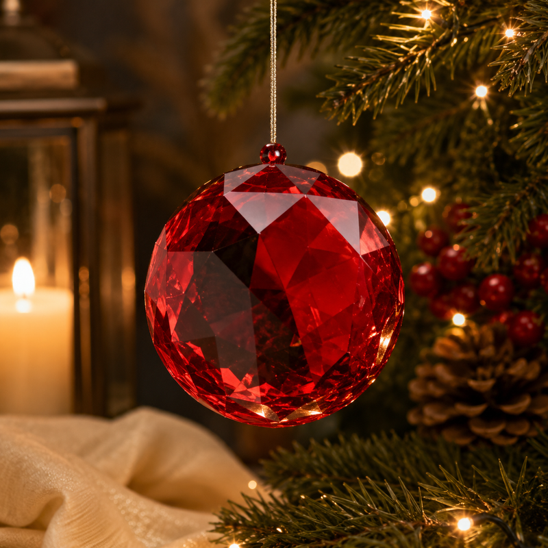 EDG Enzo De Gasperi Round Diamond Christmas Decoration to Hang D 16 Cm L 8.5 Cm Pp Red
