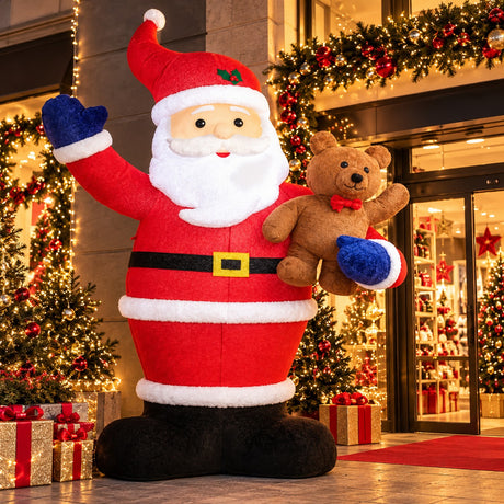 EDG Enzo De Gasperi Inflatable Santa with Teddy LED White Red H380 Ø230 cm – Christmas Decoration