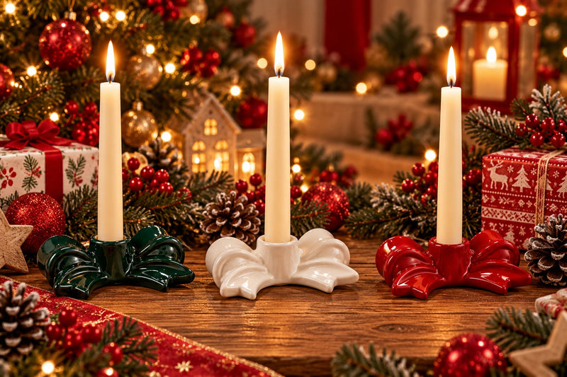 Ad Trend Christmas Porcelain Bow Candle Holder 12x7xH4 cm – 1 Assorted Piece