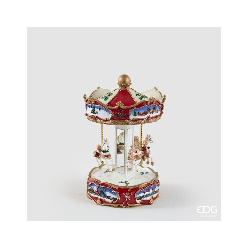 EDG Enzo De Gasperi Carillon Cavalli Giostra H25 Bianco e Rosso Natale