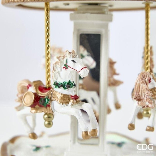 EDG Enzo De Gasperi Carillon Cavalli Giostra H25 Bianco e Rosso Natale