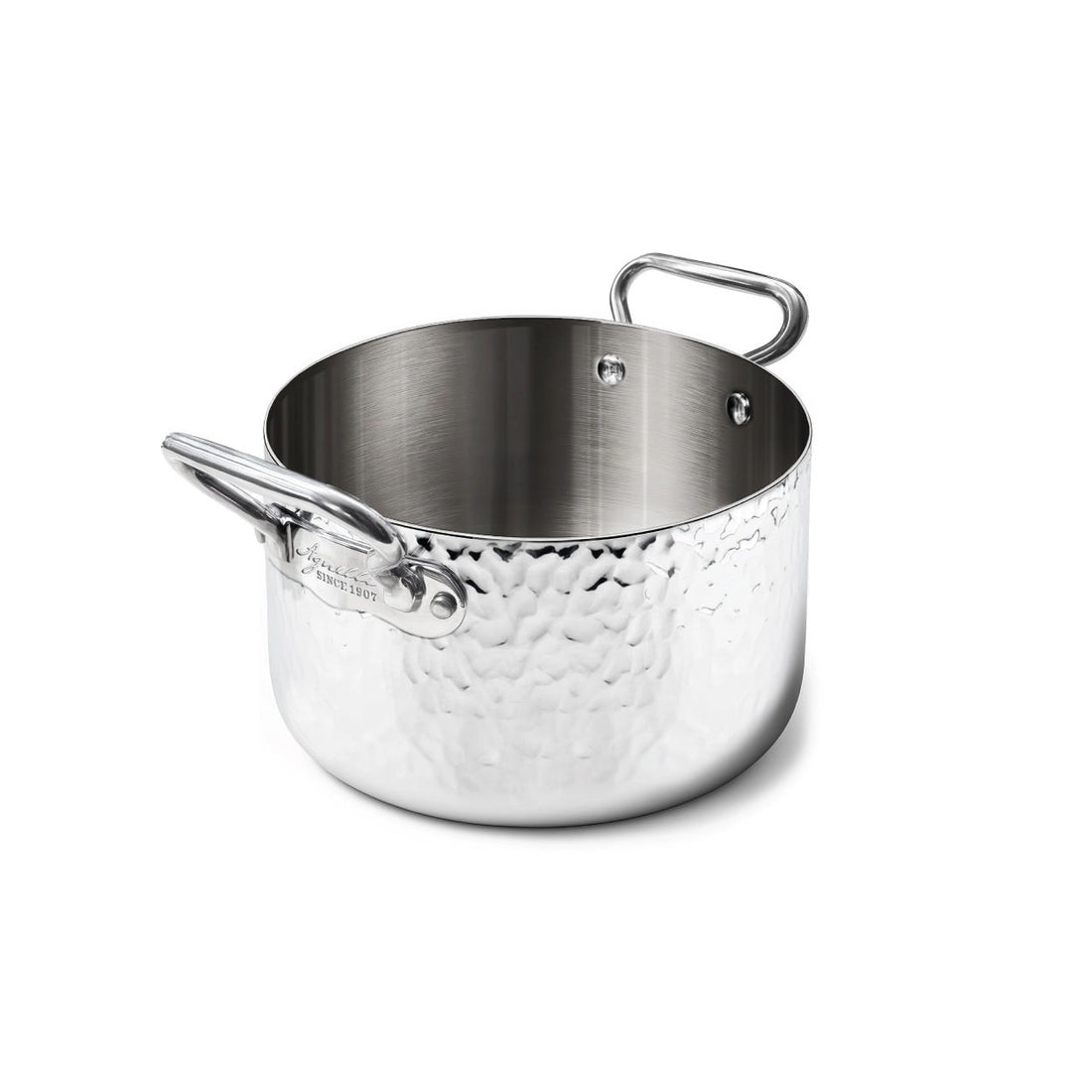 AGNELLI High Hammered Aluinox 3 Ply Casserole 20x14 cm with 2 Stainless Steel Handles