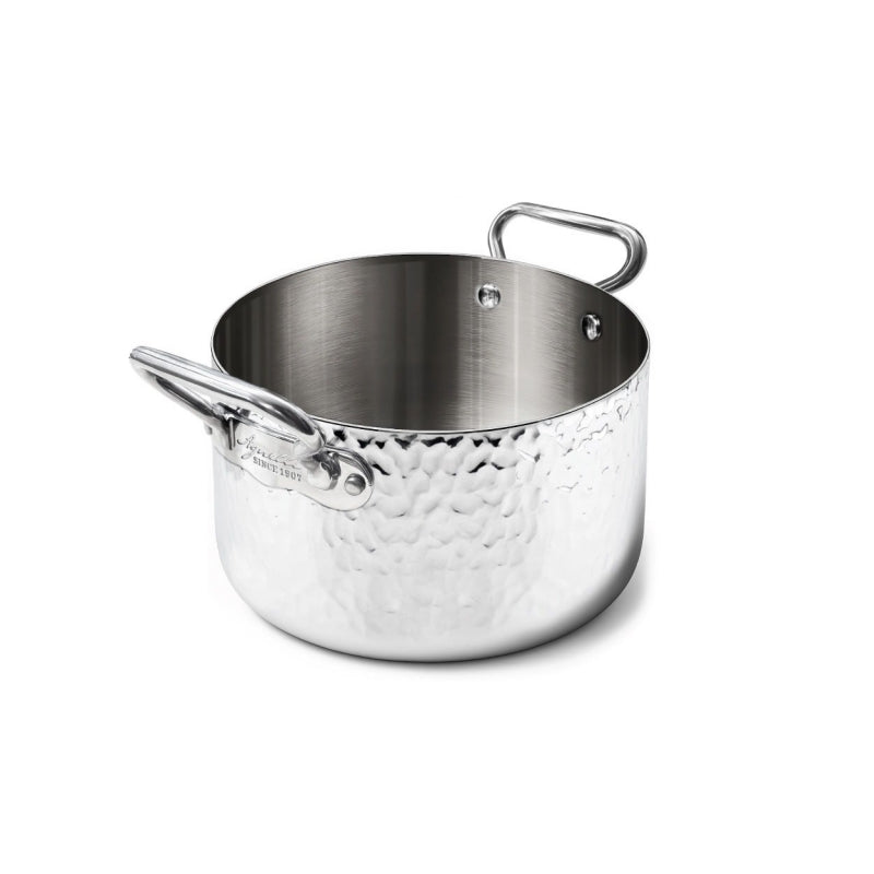 AGNELLI Hammered Aluinox 3 Ply High Casserole 24x16 Cm with 2 Stainless Steel Handles