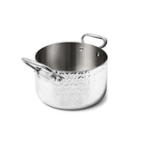 AGNELLI Casseruola Alta Martellato Aluinox 3 Ply 24x16 Cm con 2 Maniglie in Acciaio Inox