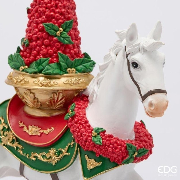 EDG Enzo De Gasperi Cavallo a Dondolo Natalizio H43,5x36,5x13 cm Bianco Rosso – Decorazione di Natale