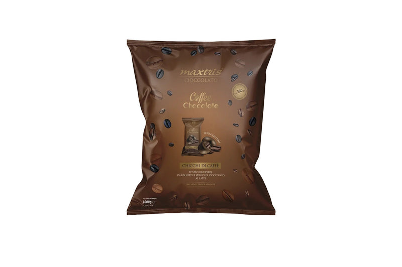 Maxtris Coffee Chocolate Latte 1 kg 380 Pezzi – Cioccolatini al Latte a Forma di Chicchi di Caffè Incartati Singolarmente per Feste e Idee Regalo