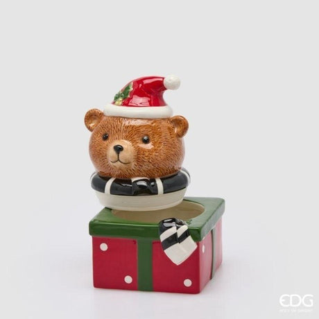 EDG Enzo De Gasperi Christmas Container Bear with Scarf Ceramic H24x16x15 cm Green Red – Christmas Decoration