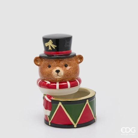 EDG Enzo De Gasperi Bear Container with Scarf H24x16.5x16 cm Green Red – Christmas Decoration