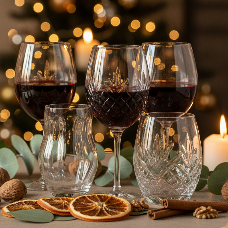 Dettaglio ravvicinato calici cristallo con vino rosso