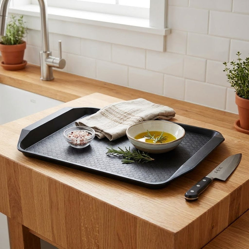 Versa Vassoio Antiscivolo Nero in Polipropilene 30x43 cm – Vassoio da Portata Resistente e Pratico