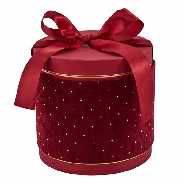 L'Arcolaio Round Christmas Box in Medium Velvet Red D 19.4x18.2 Cm